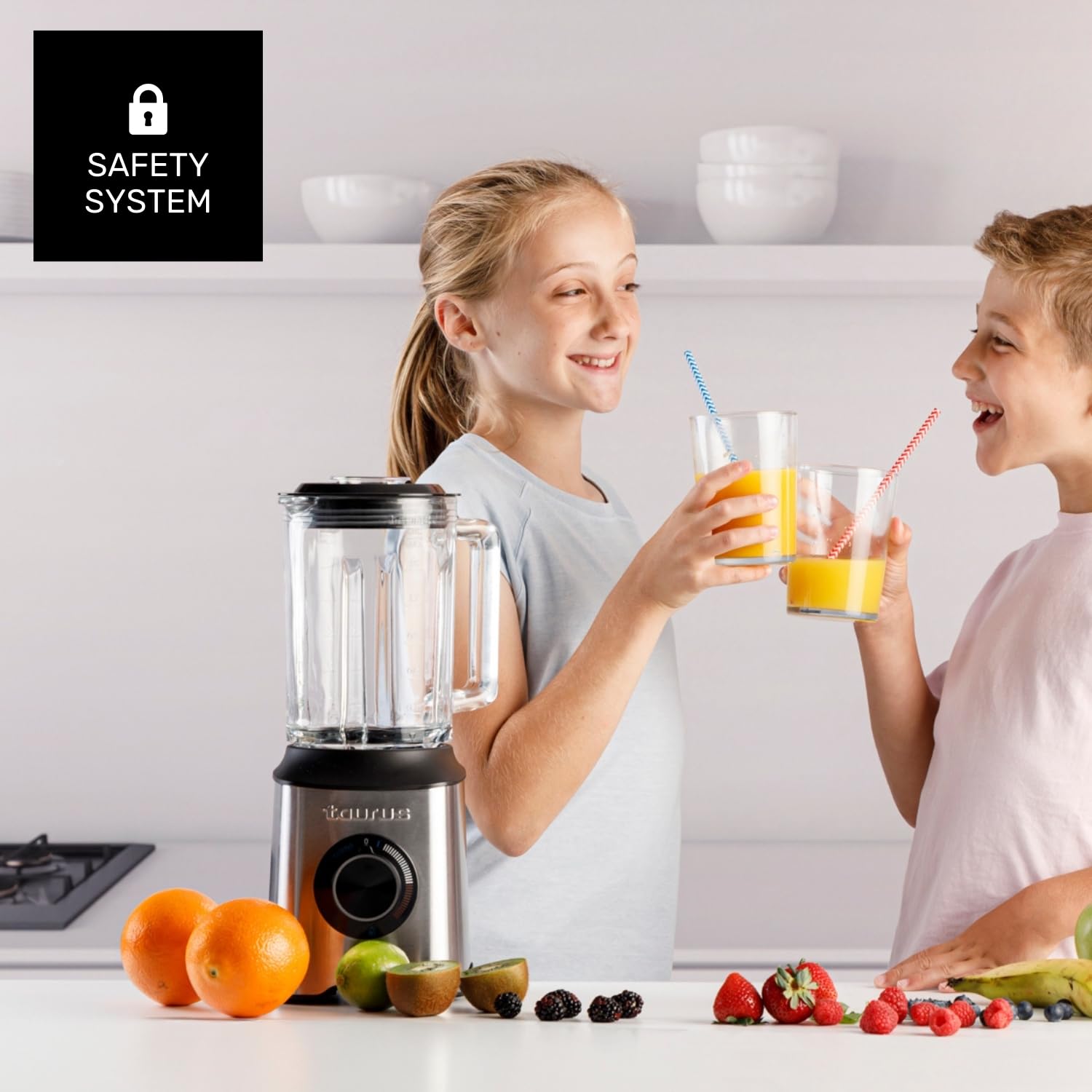 Taurus - Batidora de Vaso Prior 1800W, 20 Velocidades, Turbo + 4 Funciones, Pica Hielo, Smoothie, 6 Cuchillas, Filtro Antipulpa, Vaso Portátil, Apta Lavavajillas, Libre de BPA, Negro/Metálico