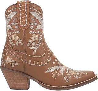Dingo Womens Primrose Floral Embroidered Metallic Snip Toe Casual Boots Ankle Mid Heel 2-3" - Green