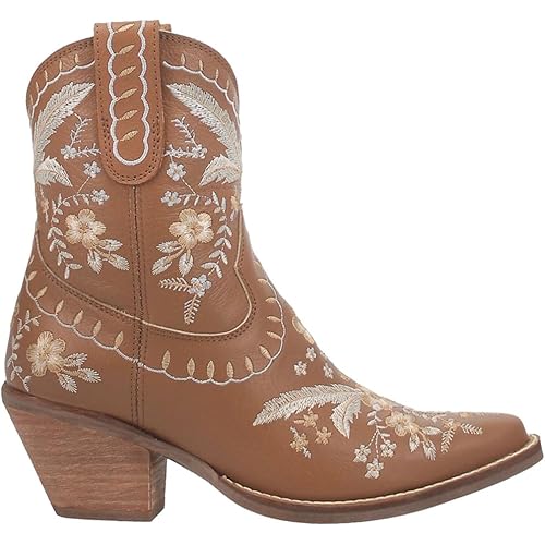 Dingo Womens Primrose Floral Embroidered Metallic Snip Toe Casual Boots Ankle Mid Heel 2-3" - Green