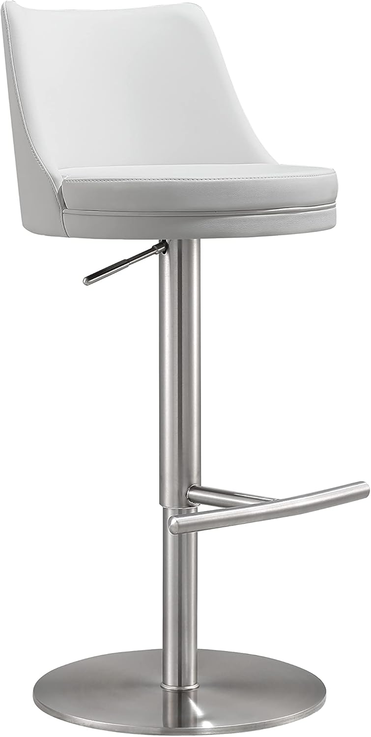 Tov Furniture Reagan Adjustable Upholstered Stool (White and Silver)