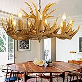 Antler Chandelier Lighting, Large Rustic Antler Chandelier 9 Light, Brown Resin Deer Antler Chandeli