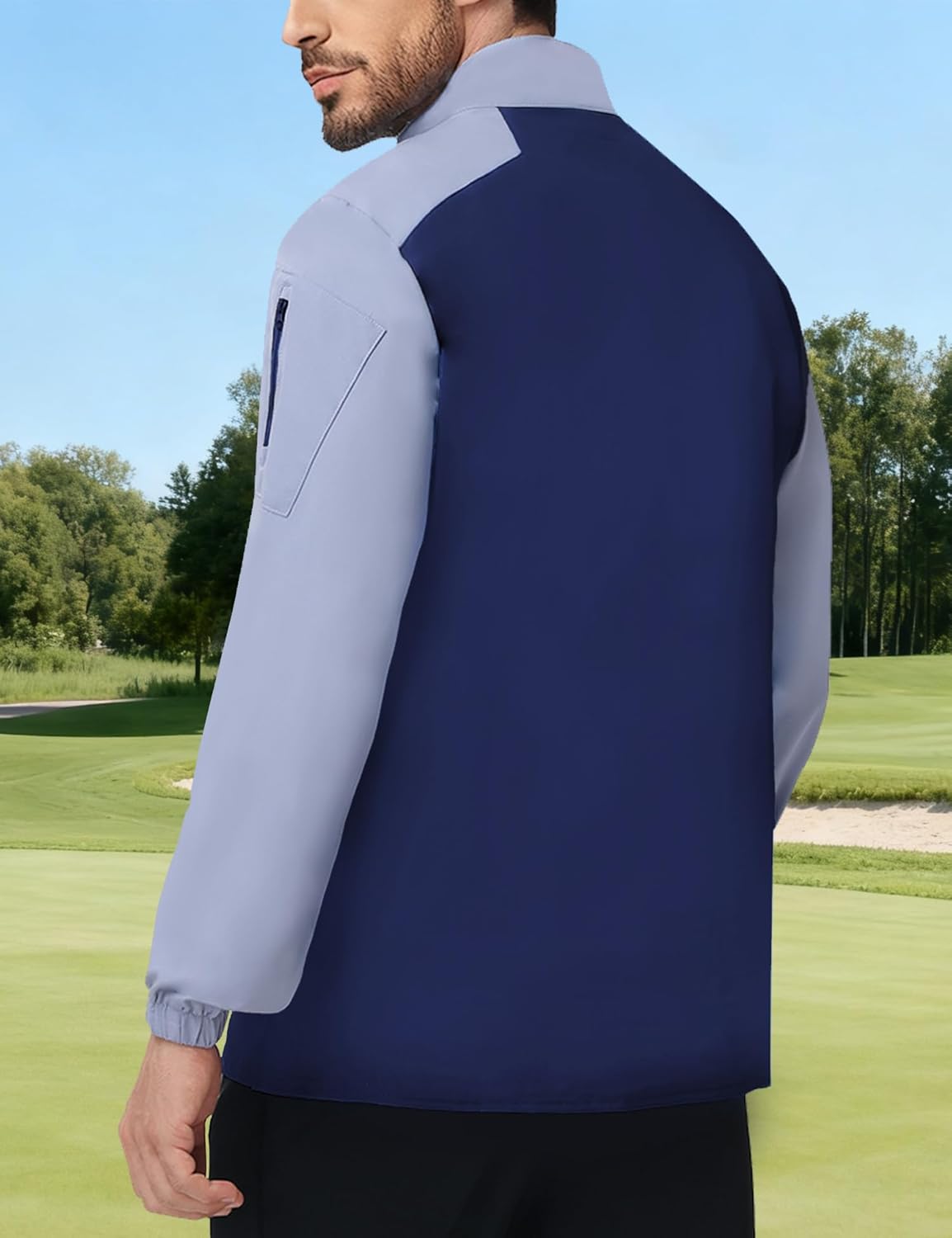Wind and Water Resistant Cage Jacket Long Sleeve Golf Jacket Quarter Zip Pullover with Sleeve Pocket for Workout - Image 2