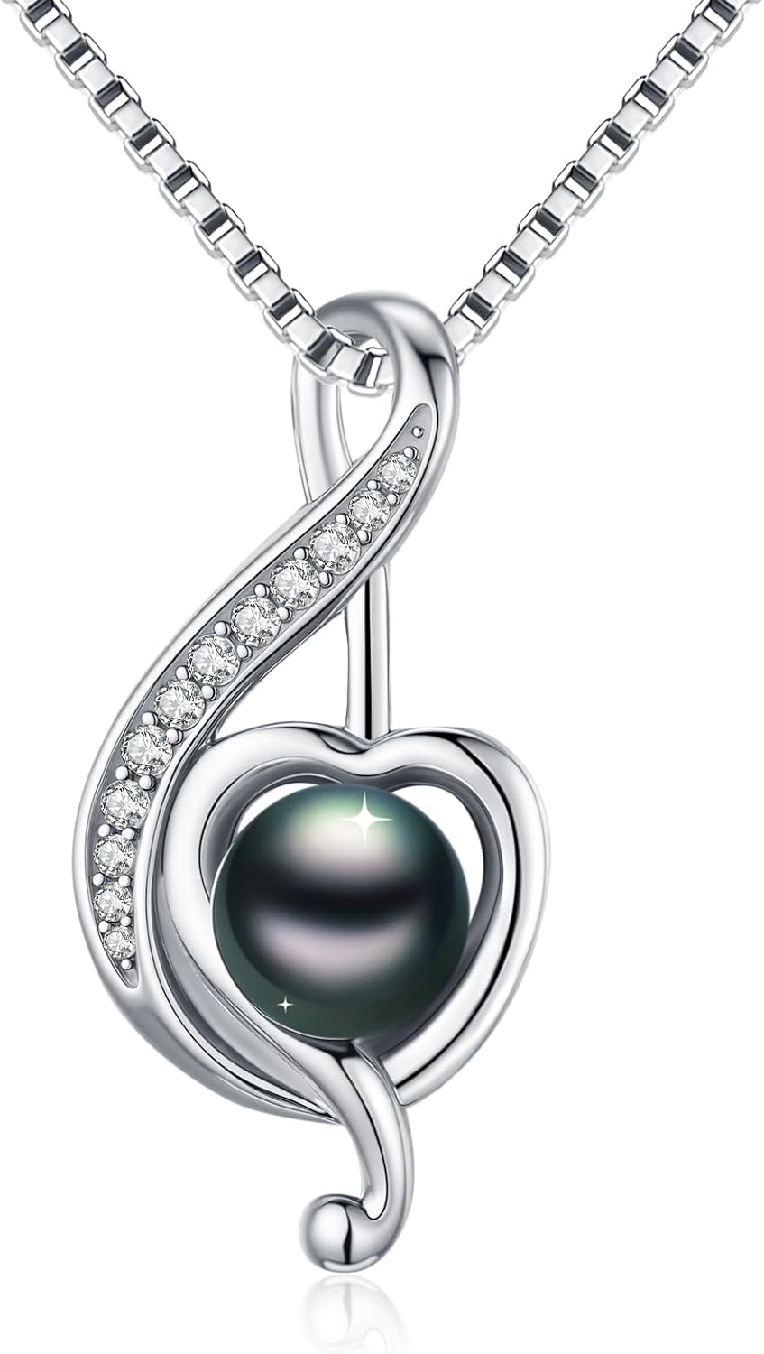 Tahitian Black Pearl Pendant Necklace AAAA 18K White Gold Plated 925 Sterling Silver Black Pearl Jewelry Gift for Women Mother Wife Her for Anniversary Christmas Birthday