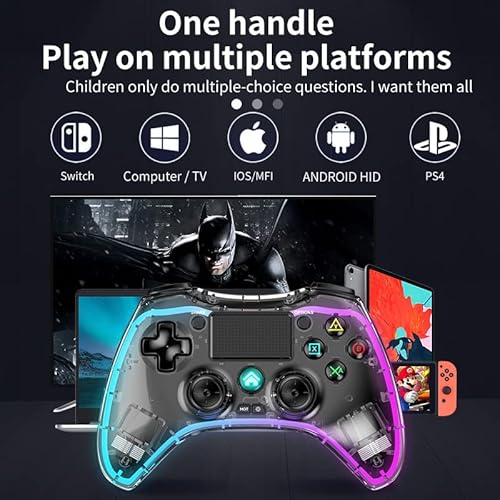 Rotomoon Clear Wireless Controller With 8 Color Adjustable Led Lighting Compatible With Ps4 Pro/Ps4 Slim/Ps4 Controller, With Headphone Jack For Ps4 Dualshock 4 Game #TOP1