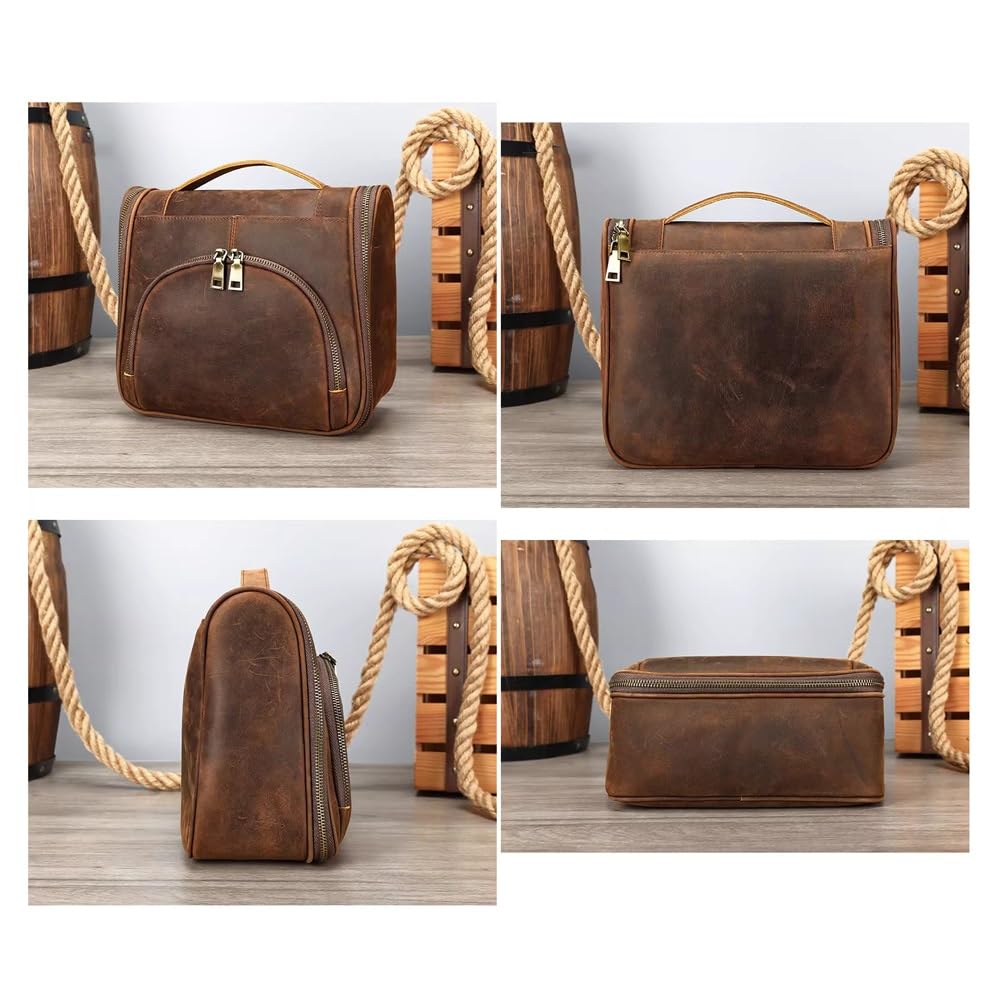 Retro skórzana kosmetyczka podróżny zestaw Dopp makijaż organizer na kosmetyki zestaw do golenia kosmetyczka z haczykiem do zawieszania
