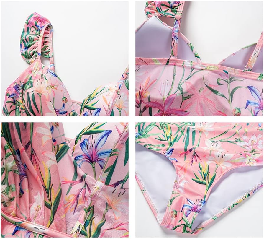 ABOCIW Womens One Piece Swimsuit Vintage Ruffle V Neck Floral Print Bathing Suits Monokini Beachwear