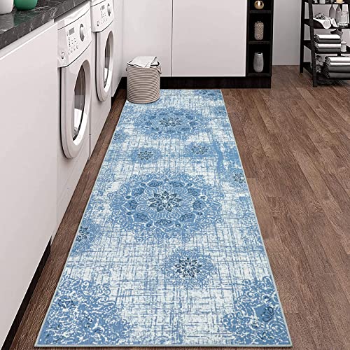 Beeiva Medallion Washable Rug Runner, 2X8 Blue Carpet Runners For Hallways Rug For Kitchen Bedroom Bathroom Entryway, Vintage Distressed Non Slip Laundry Room Rug For Front Door Entry Indoor #TOP6