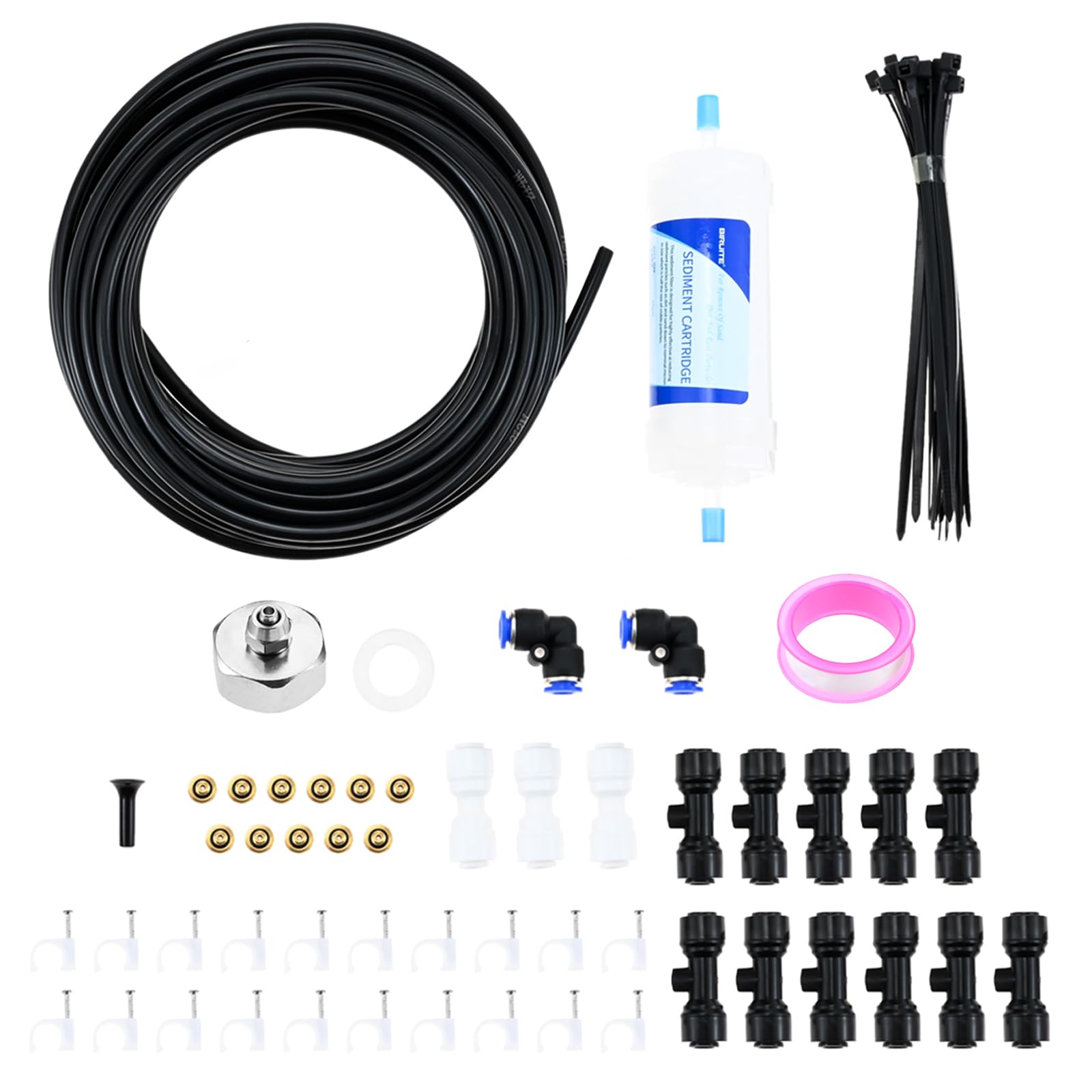 Kit de riego para exteriores, sistema de pulverización de refrigeración, 32 m, 11 boquillas de niebla de latón, manguera de 10 m, para patio, jardín, invernadero