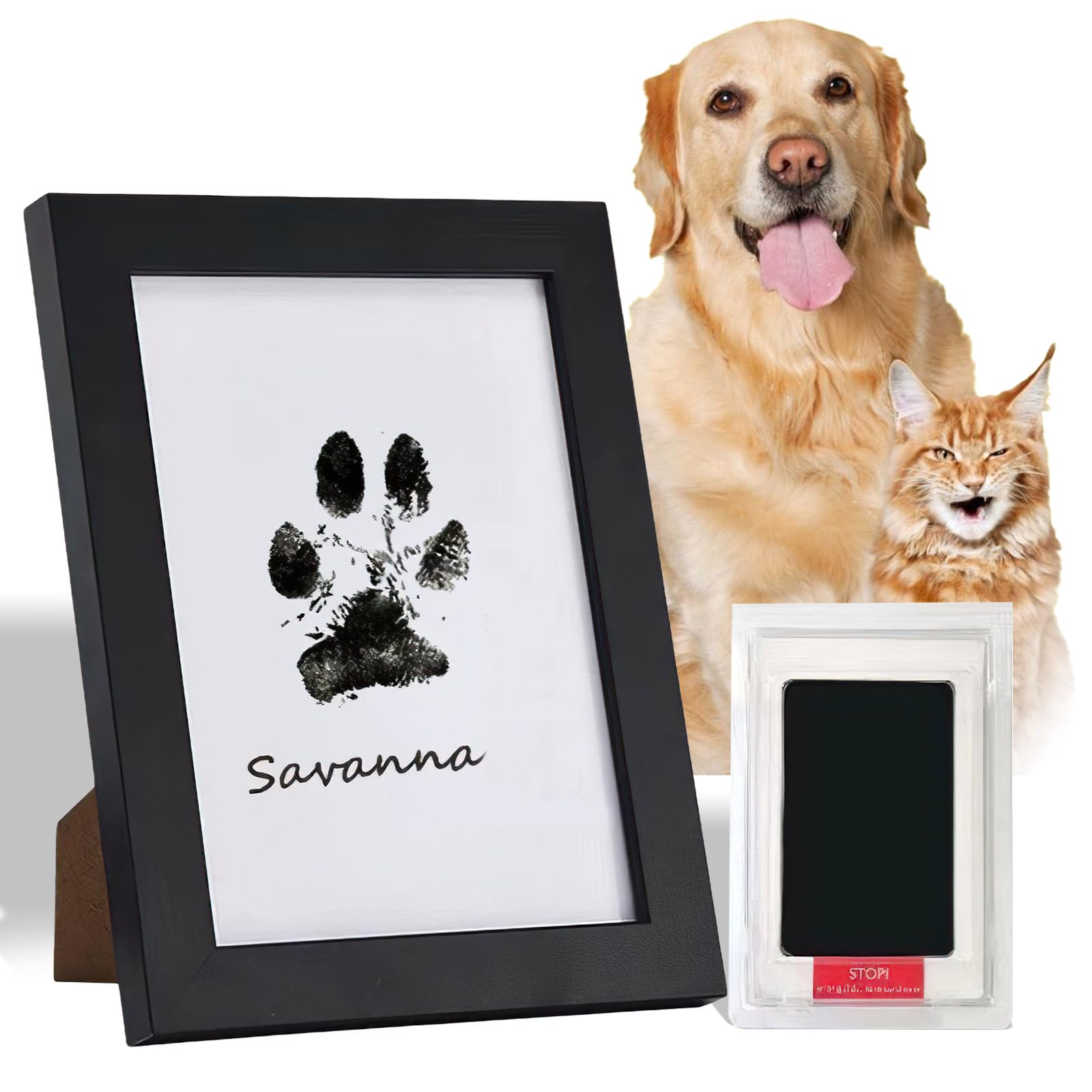 Cat and Dog Paw Print Frame Kit, Dog Nose Print Kit, Clean Touch Ink Pads and Imprint Cards, Pet Paw Print Keepsake Frame, Footprint Impression Set for Dogs and Cats.