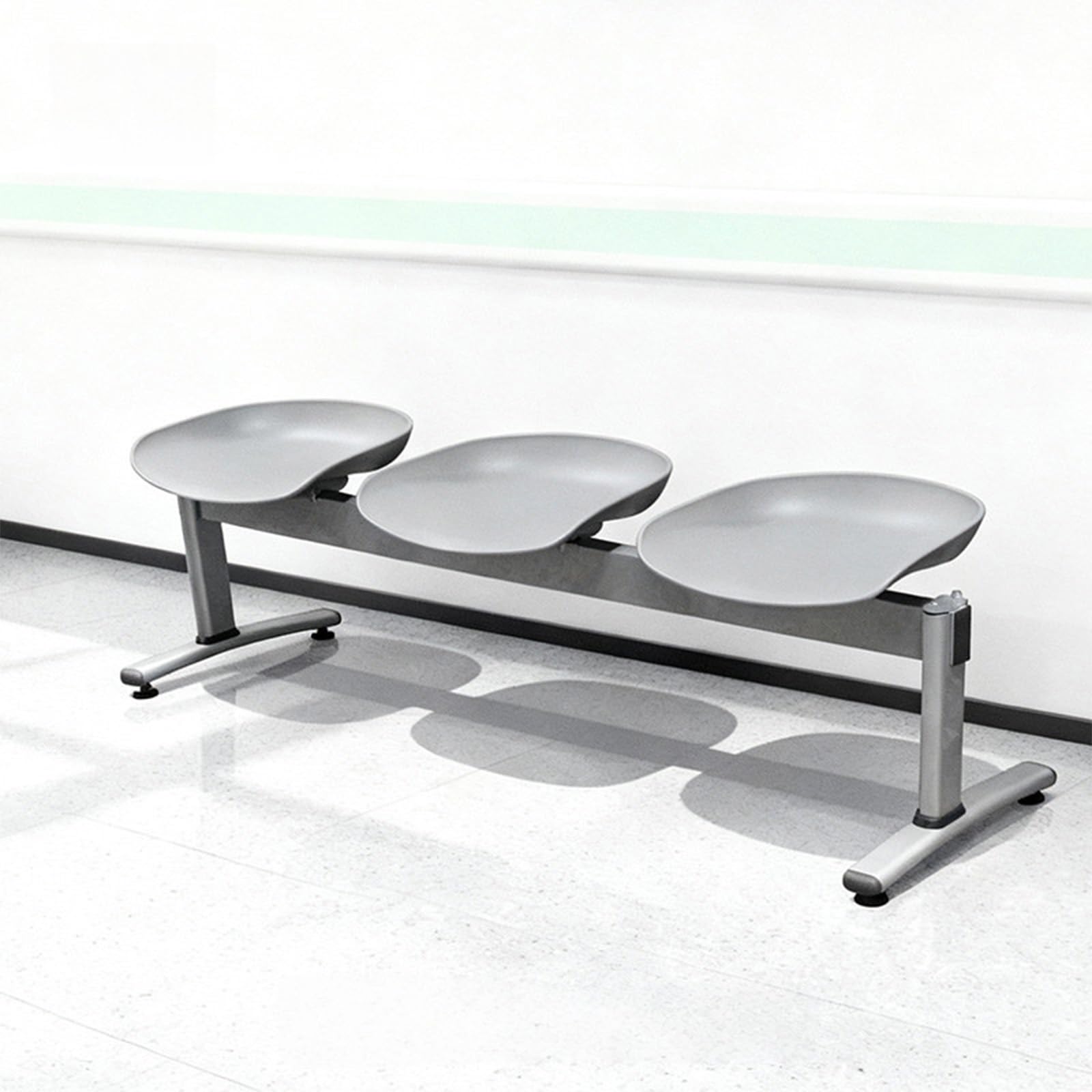Sedie da sala d'attesa a 2/3 posti, panca reception, robusta struttura in acciaio e sedile in PP resistente, ideali per hall compatte e aree ad alto traffico (grigio, 150x48 cm/59x18,9 pollici)
