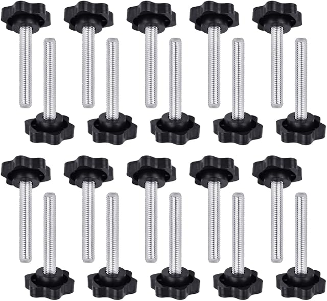 QUCUMER 20 Pcs Clamping Screw Knob, M6 x 40mm Male Thread Knurled Clamping Knobs Plastic Head Hand Knobs Plum Hex Shaped Grips Star Knob Star Shaped Clamping Screws Star Grip Nuts for Machinery Lathe