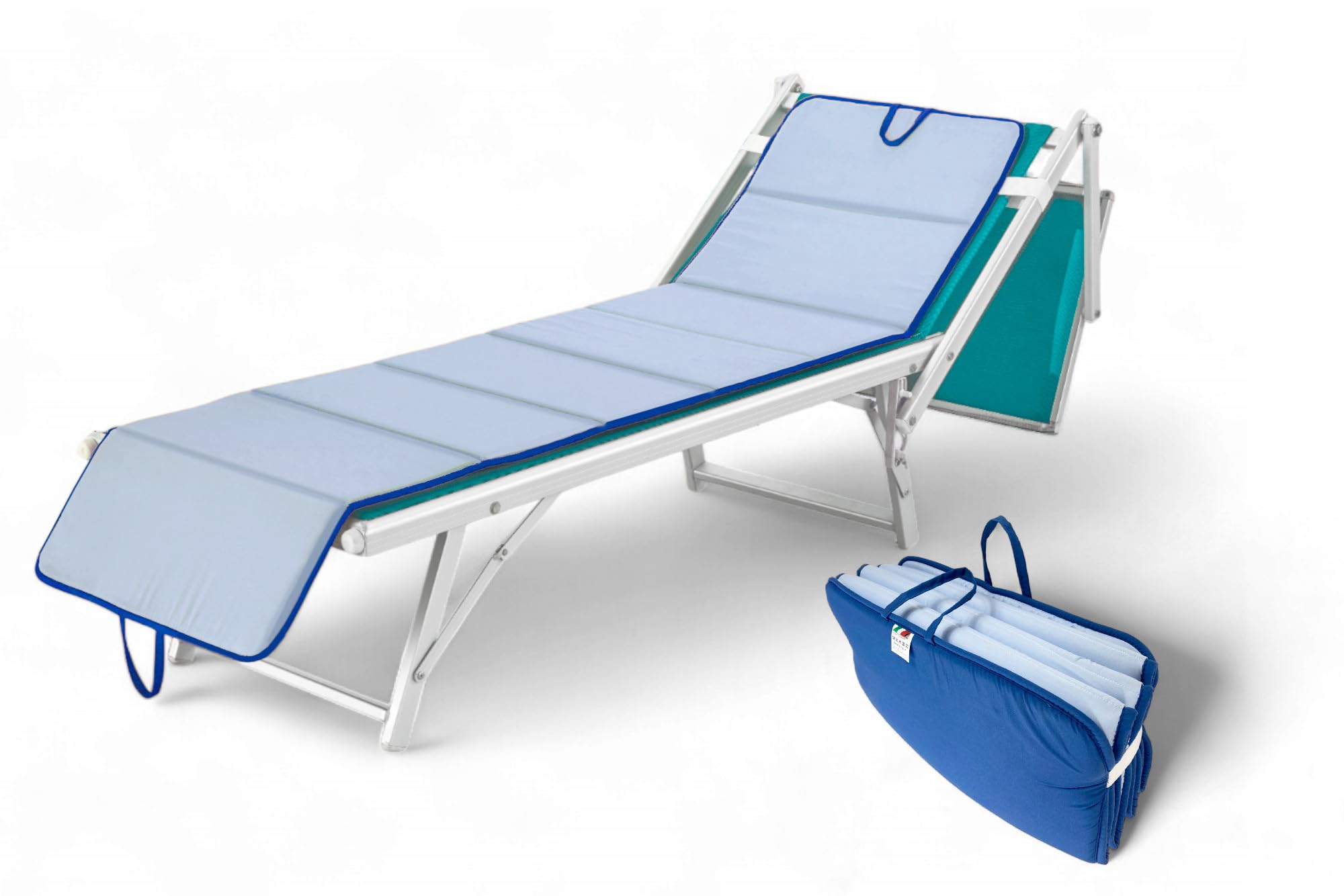 Tex family Matelas Pliable pour Lit de Plage, Chaise Longue, Piscine, Double Face 52x200 et épaisseur 2 cm, avec poignées, couleur Bleu/Bleu clair