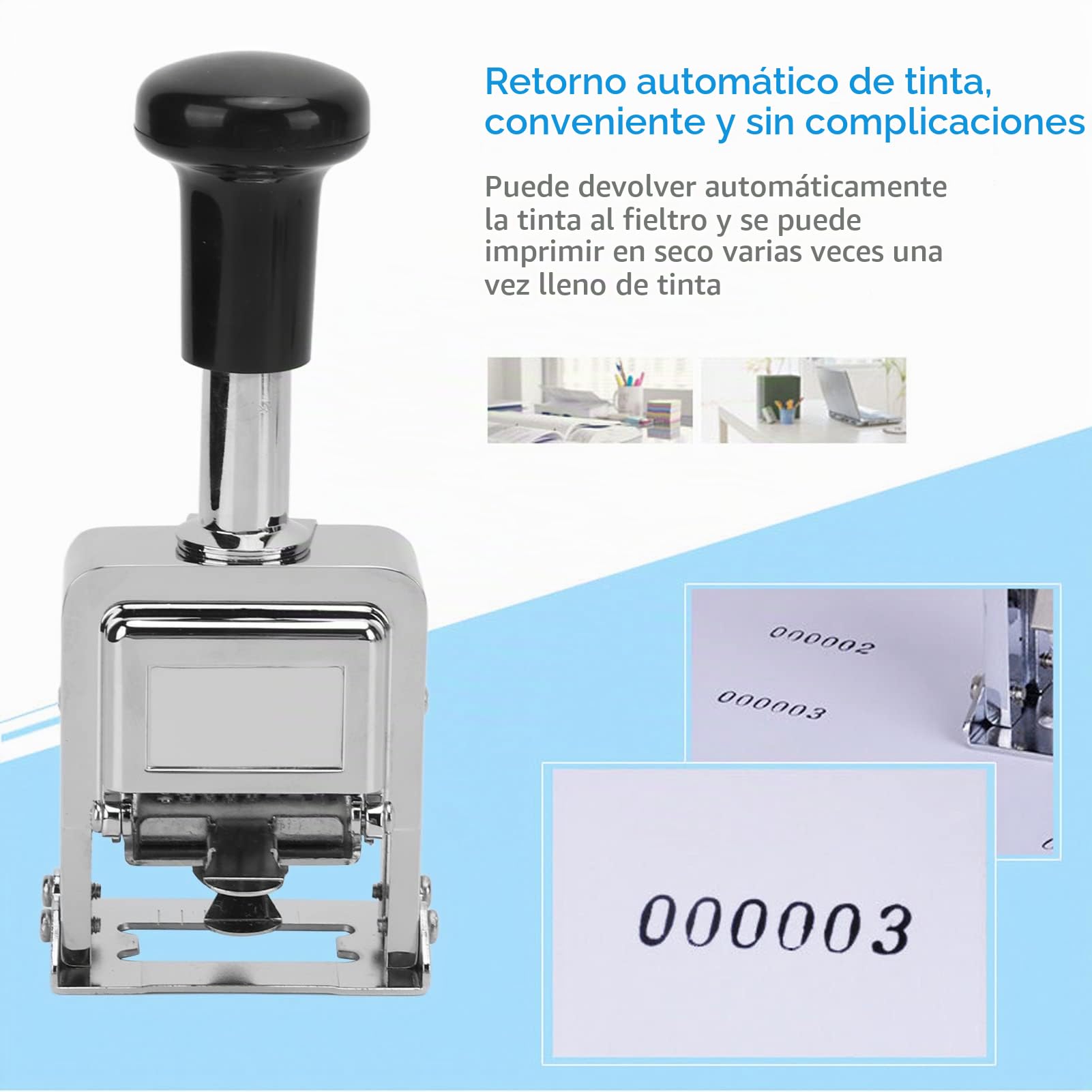 Sello de Número Autoentintado, Numerador de Salto Automático de 5 Dígitos, Máquina de Numeración Profesional de Aleación de Zinc con Tinta para Números de Identificación de Documentos