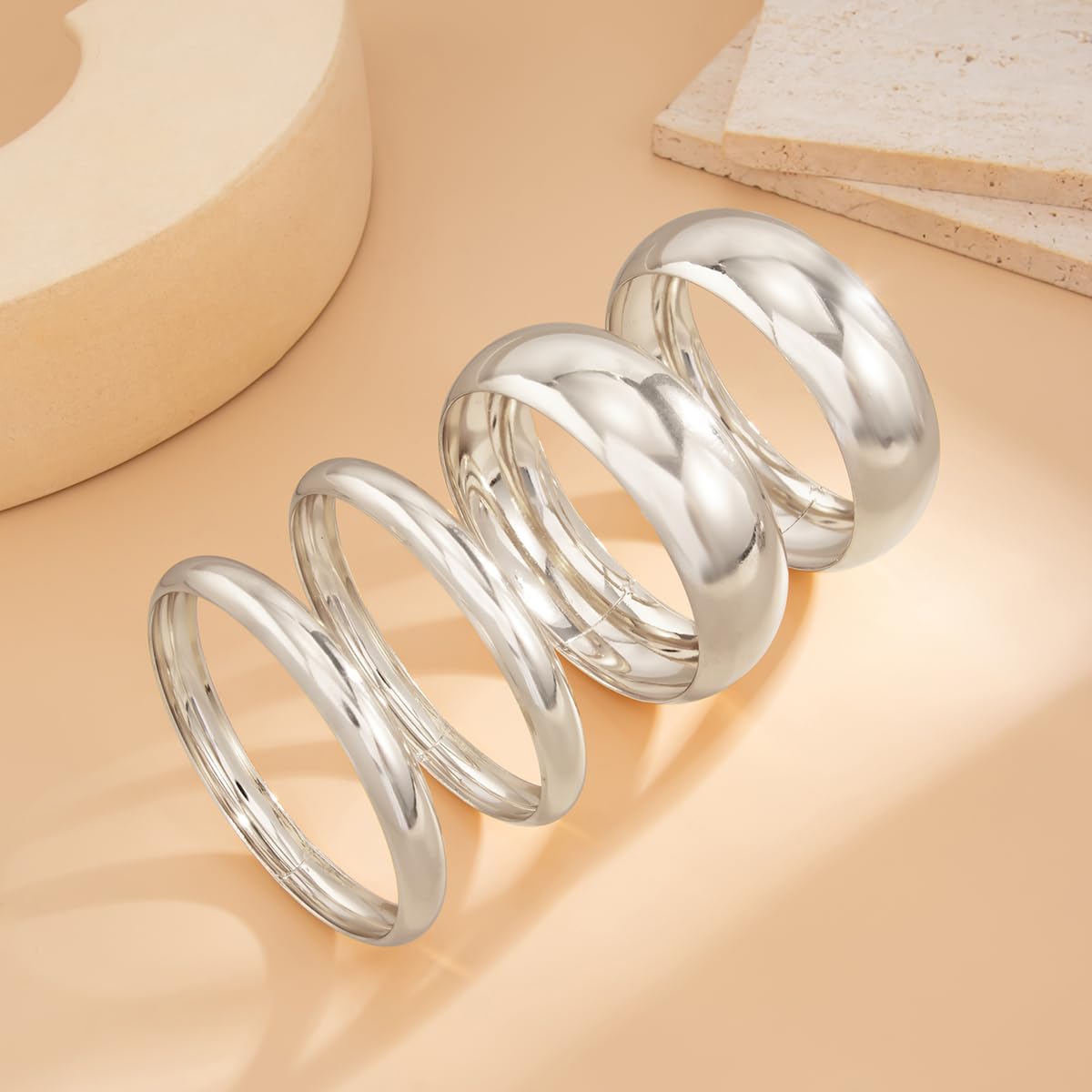 Chunky Gold Bangle Bracelets for Women Stack Trendy Silver Wide Wrist Statement Cuff Bracelet Arm Cuffs Upper Bangle Fashion Jewelry Gift Accessories - Image 5