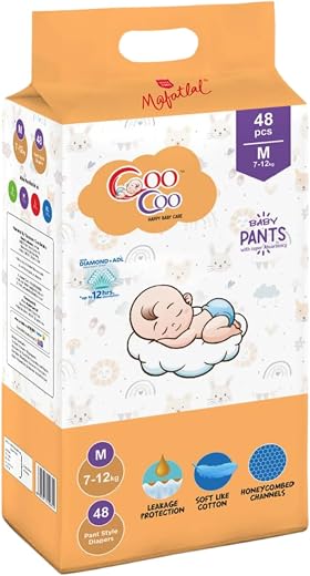 Coo Coo By Mafatlal Extra Dry Baby Pull-Up Premium Diaper Pant, Size M (Medium), 48 Count |9-12 kg | Up to 12 Hrs Protecti...