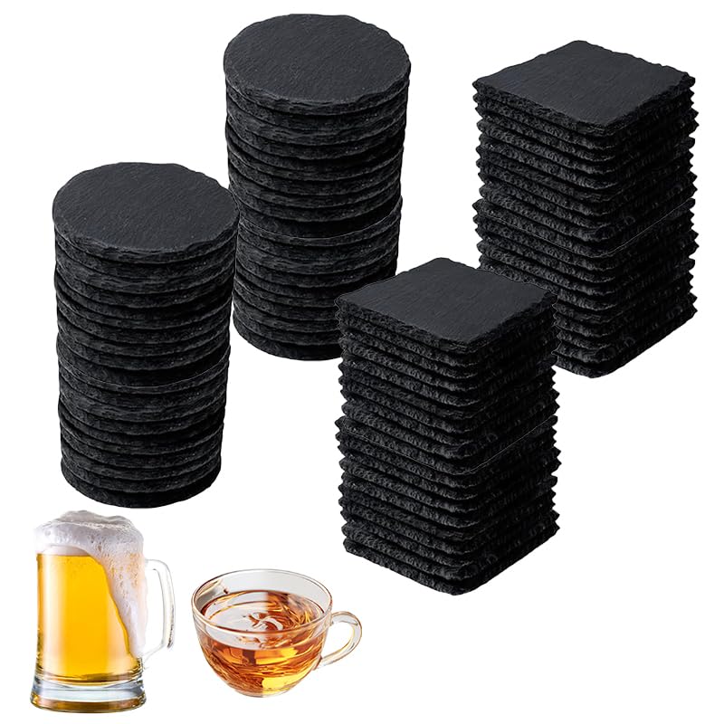 36pcs Black Slate Coasters Bulk Set 18 Round...