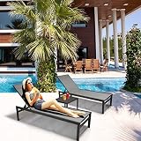 LYMJARD Patio Chaise Lounge 3 Pcs Aluminum Lounge Chair Sets Outdoor 5 Position Adjustable, All Weat