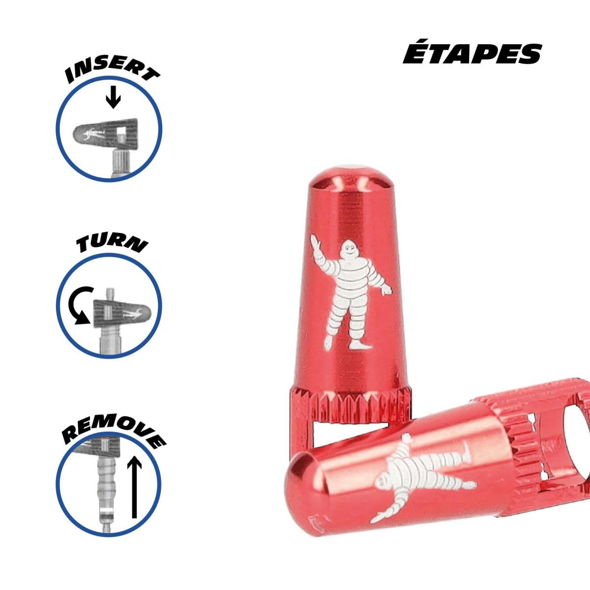 Paire De Bouchons De Valve Presta MICHELIN En Aluminium Doré - Avec Démonte-obus Intégré - Pour VTT, Vélo De Route Et Tous Vélos