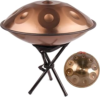 Handpan Drum 22-Inch D Minor Steel Drums 10-Note Healing Music Instrument Gift, with Handpan Drum Bag, 2 Handpan Drum Test Mallets, Hand Drum Stand, Wiping Cloth (Color : Gold(10note))