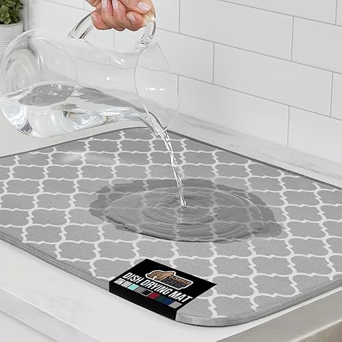 Gorilla Grip Tapete de microfibra ultra absorbente de agua, malla gruesa de secado rápido, almohadilla antideslizante para platos de fregadero o
