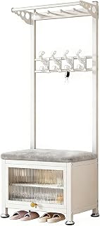 Freestanding Hall Tree with Soft Cushion and Shoe Storage,3-in-1entryway Coat Rack,Steel Frame,Multi-Purpose Home Organizer,for Entryway, Bedroom(White,67.7 * 23.6 * 14.2in)