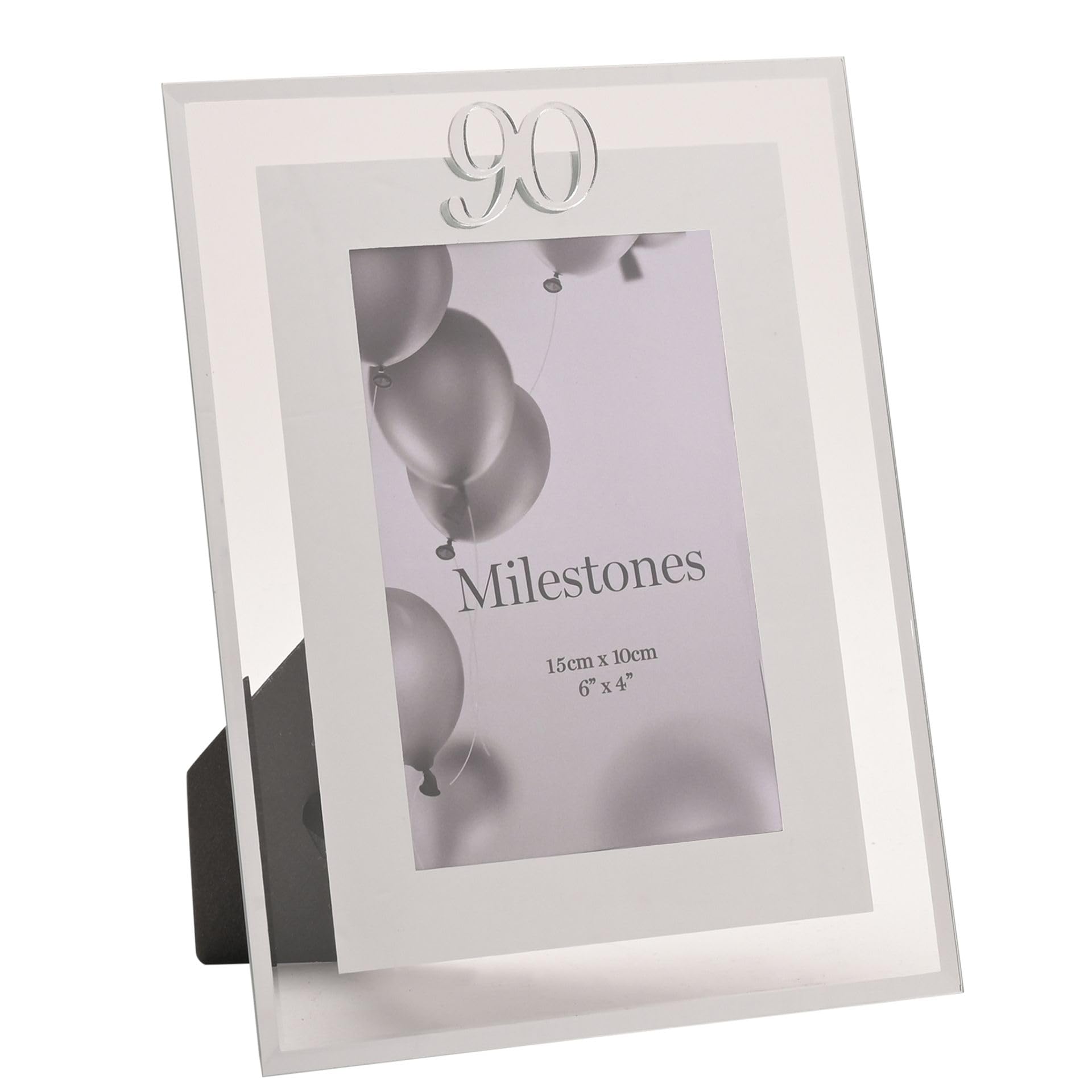 Widdop Milestones Mirror Border Photo Frame Age 90 - Photo Frame For Birthdays - Aperture 6" x 4" - Stylish Design Gift For Birthday Picture Frame