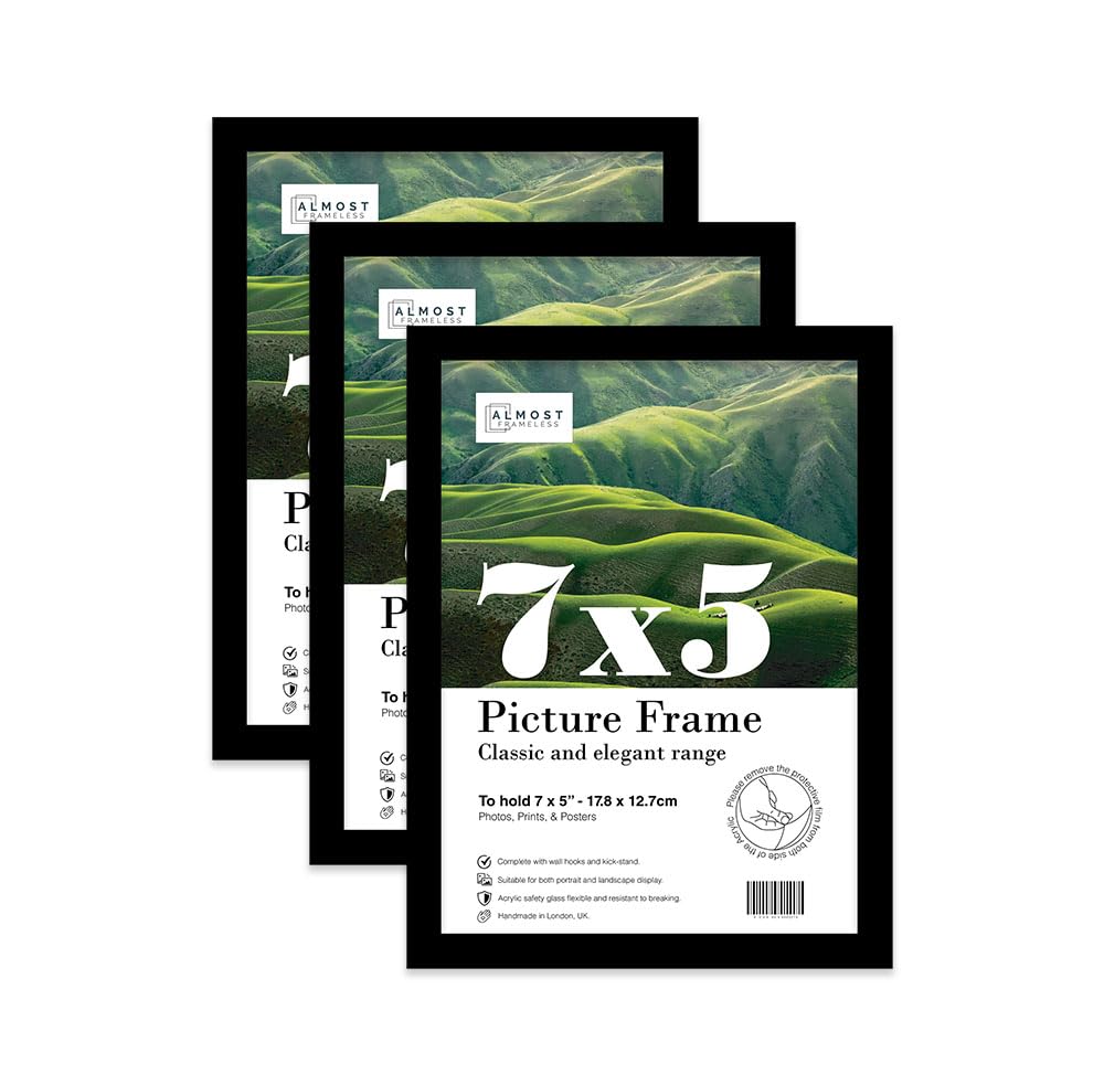 Almost Frameless 7x5 Black Picture Frame Set of 3, Display 7x5 Picture Gallery Wall, Poster, Photo, Artwork, or Print, Yellow โ image 1