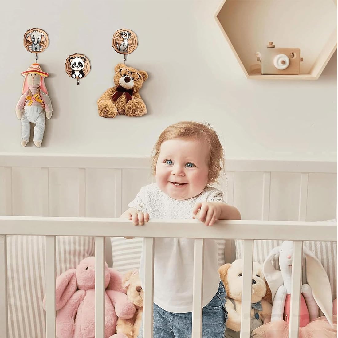 Appendiabiti per bambini a forma di animale, Ganci Autoadesivi in legno, 6 pezzi regalo camera