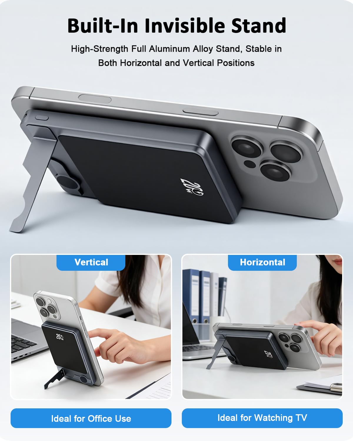 Power Bank 10000 mAh Slim in alluminio + plastica, Qi2 ricarica wireless magnetica, ricarica rapida 20 W di tipo C, magnete N52, utensili da viaggio, Power Bank Slim compatto