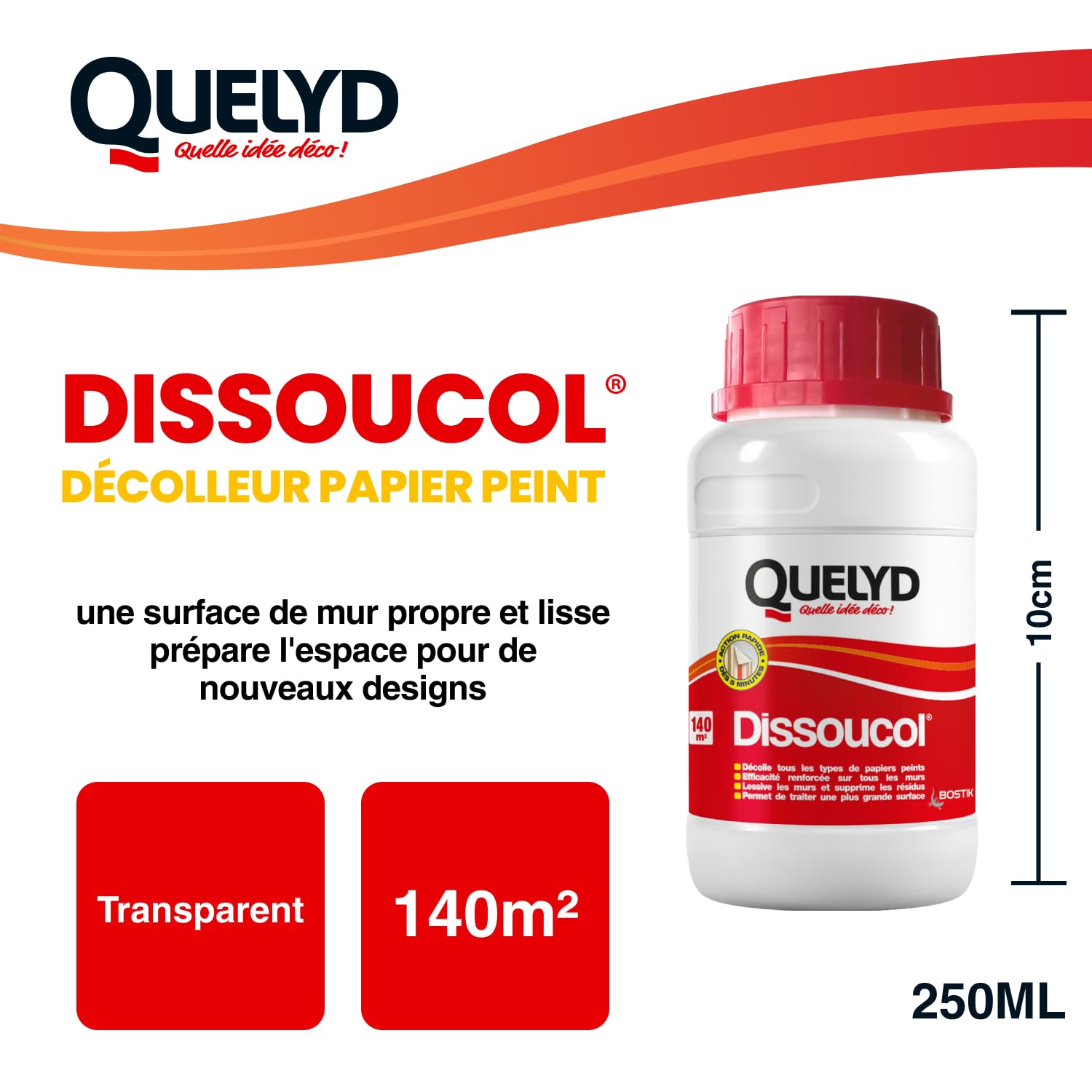 Quelyd Despegar papel pintado superpotente disolucol – eficaz en 5 minutos en todas las paredes y papeles pintados – Detergente y elimina los residuos – 1 frasco de 250 ml (140 m²)