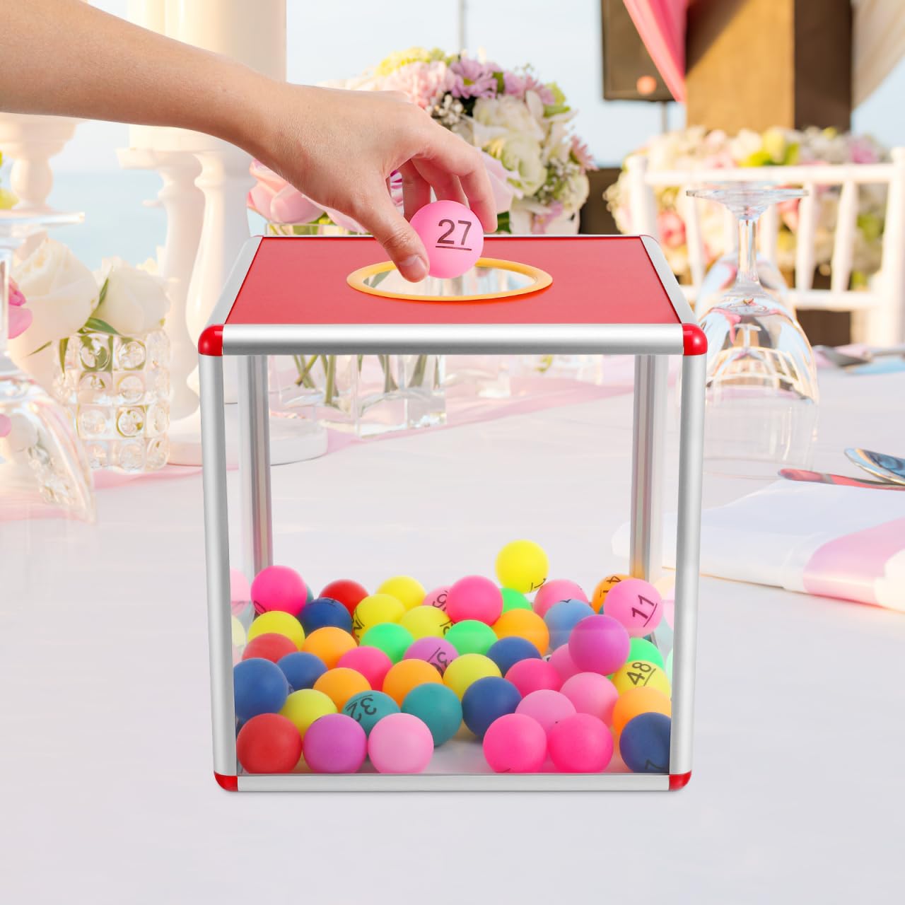 NUOBESTY Raffle Box, 30cm Clear Square Raffle Ball Game Box, Suggestion Ticket Boxes, Donation Ballot Boxes, Storage Container for Suggestions, Votes, for Party, Wedding, Graduation, Baby Shower Decor - Image 4