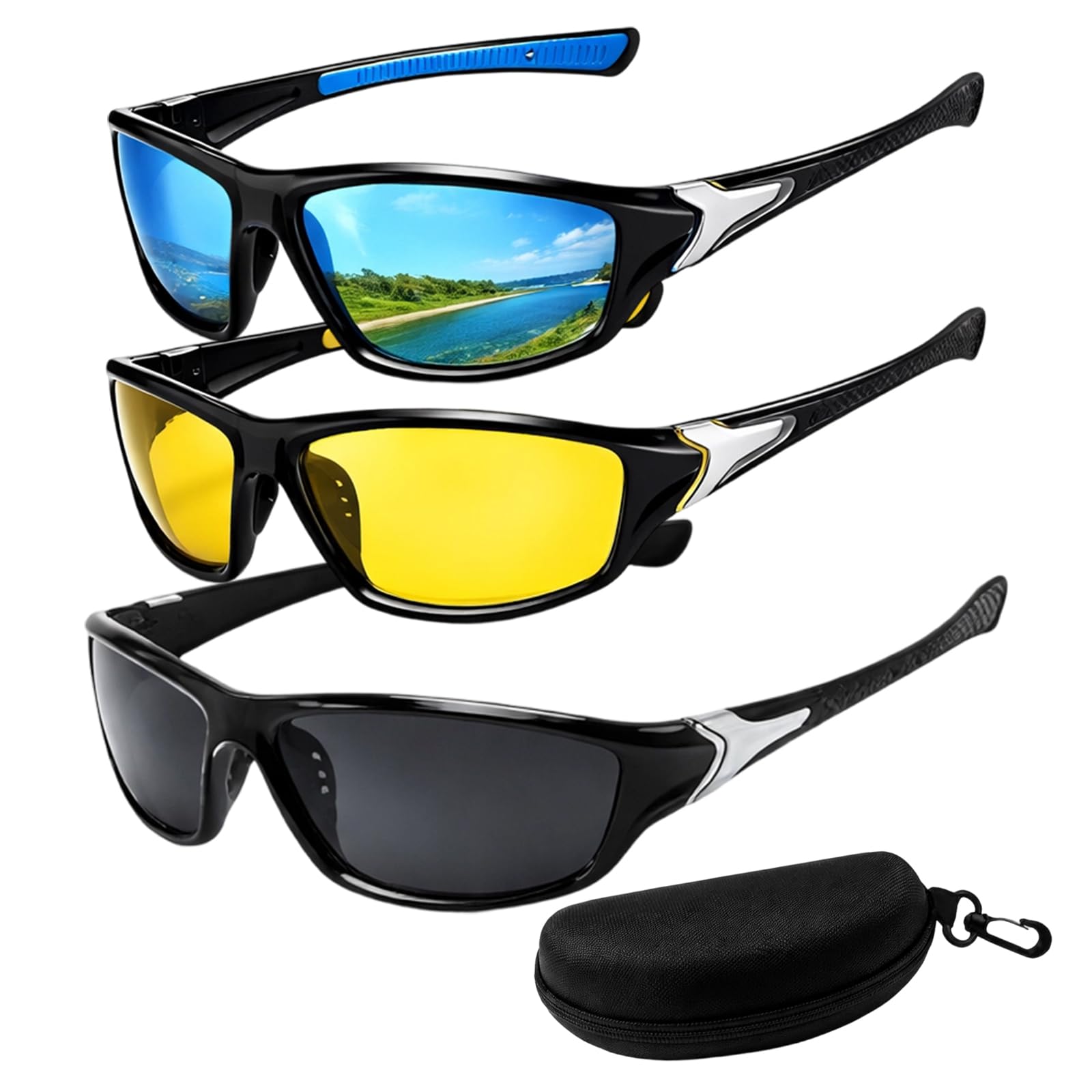 GYTFOG 3 Pack Polarized Cycling Glasses, Polarised Running Sunglasses for Men and Women, Sports Polarised Sunglasses, Ideal for Running, Hiking, Fishing, Biking, Surfing