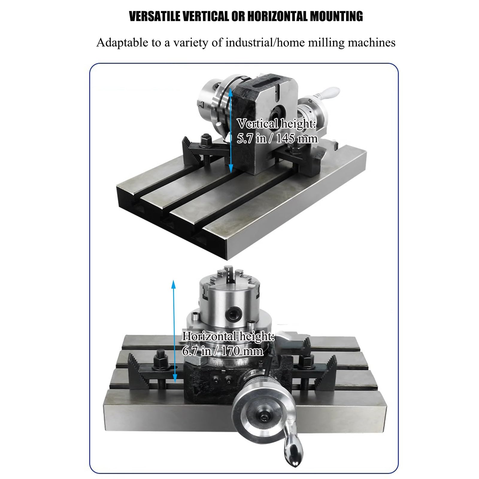 DONGXIAO Tavola Rotante fresatura precisione con mandrino a 3 Griffe 3,1''/80 mm, Modello Orizzontale Verticale, tavola Rotante fresatrici, 4''/100 mm, Utensili indicizzazione fresatura e ingegneria