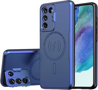 Galaxy 21S FE 5G Phone Case,Designed for Galaxy S21 FE Case with Camera Lens Protector,Built-in Camera Ring Stand Kickstand,Military Grade Heavy Duty Shockproof Cover for Women Men 6.4in Blue