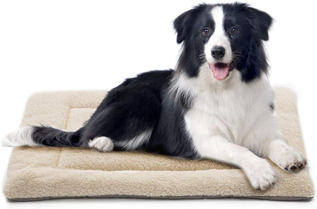 INVENHO Dog Bed Mat Comfortable Soft Crate Pad Anti-Slip Machine Washable Pad Dog Crate Pad Pet Bed for Dogs & Cats Beige 40" x 27"