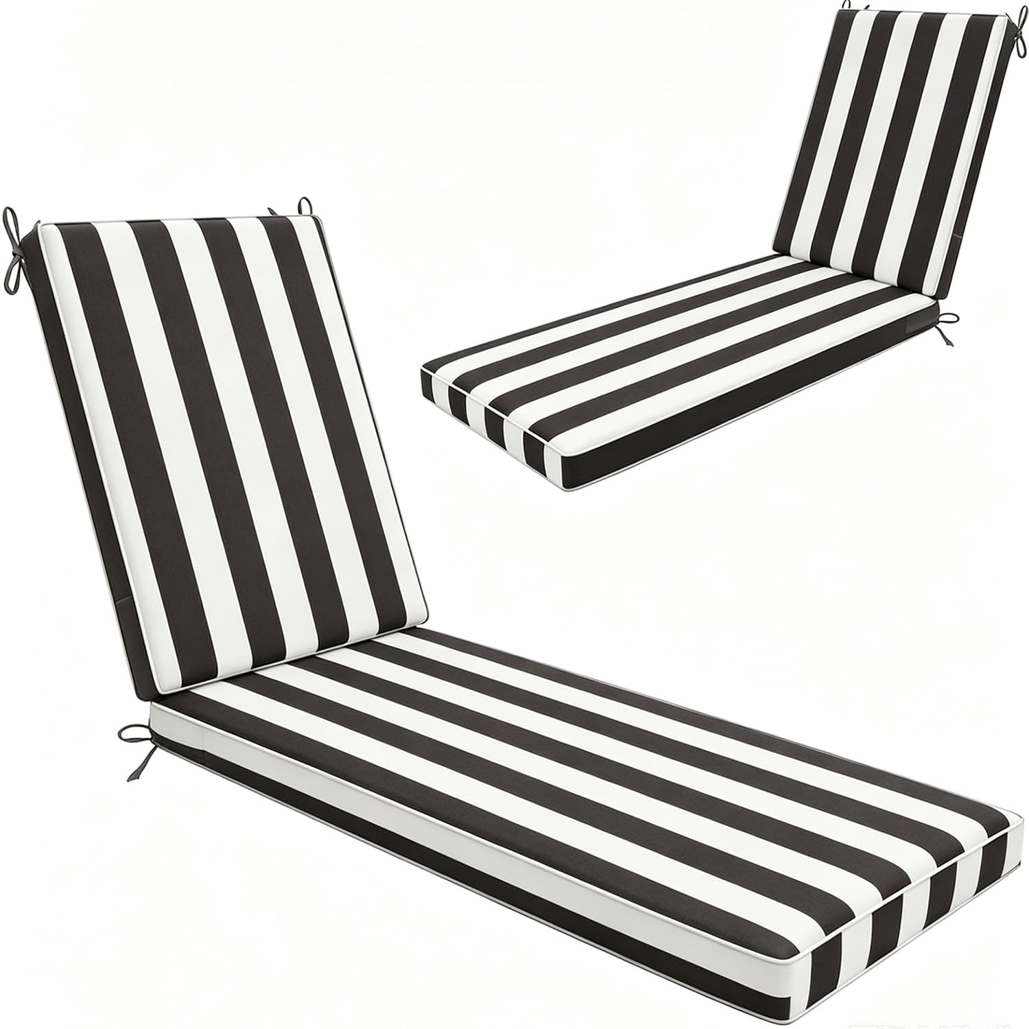 WLXFF Waterproof Striped Sun Lounger Cushion Only, Non Slip Thick Outdoor Recliner Pad, Removable Cover Garden Sunbed Cushion for Patio Beach Yard