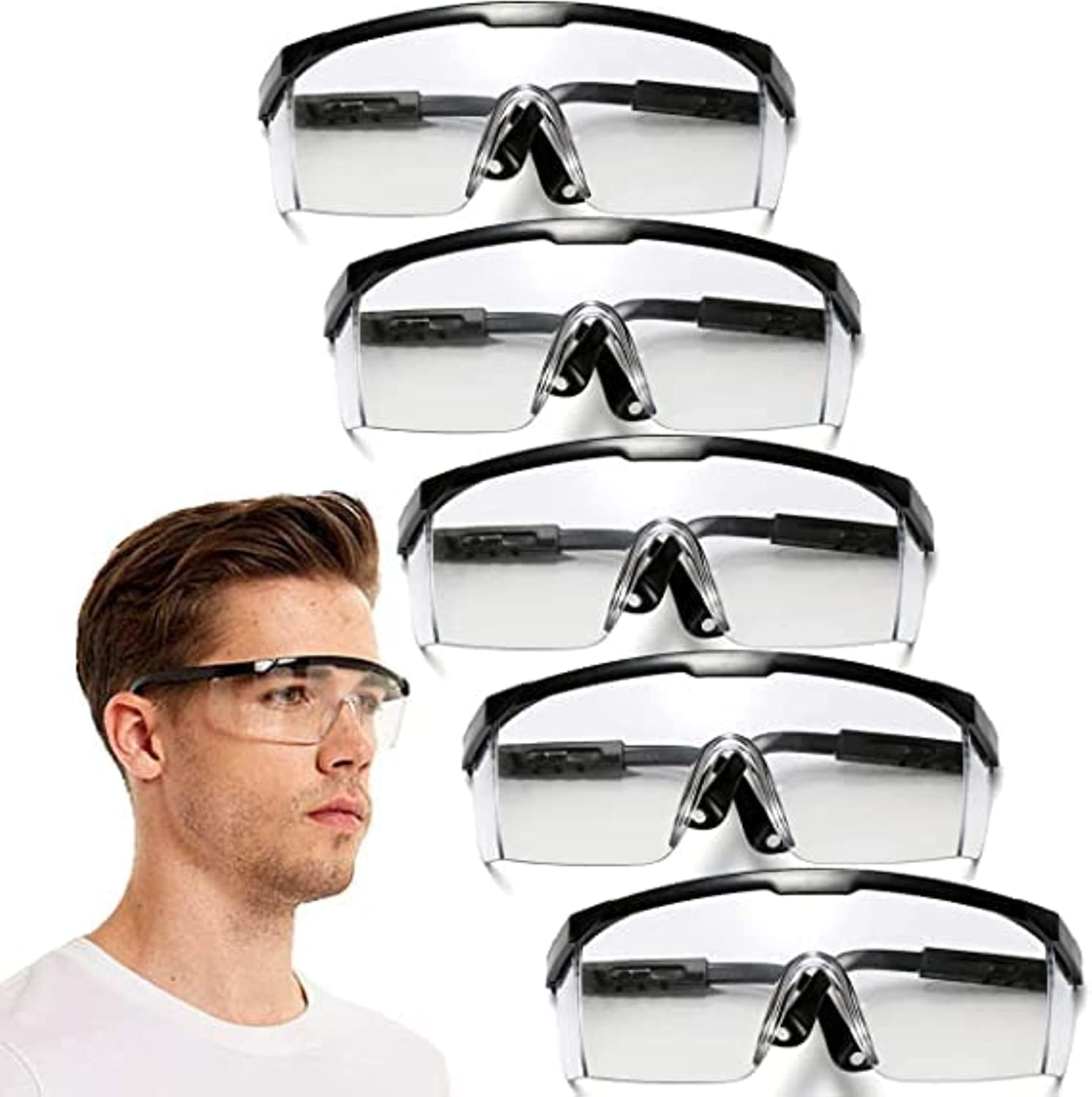 Safety Goggles, 5PCS Adjustable Wide-Vision Protective Glasses, Lightweight Fog-Proof Safety Goggles