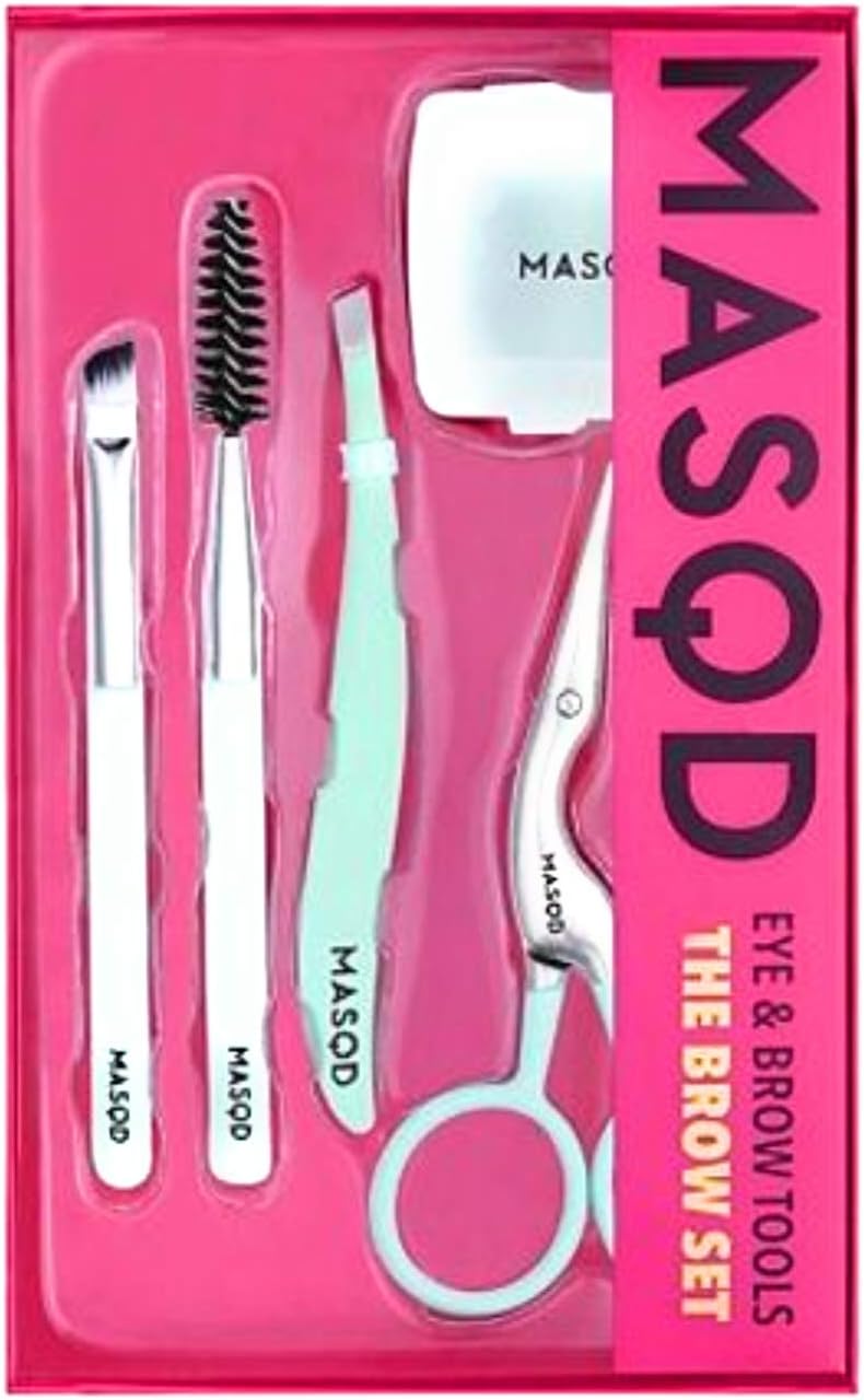 MASQD The Brow Set Eye and Brow Tools Brow Spoolie, Slanted Tweezer