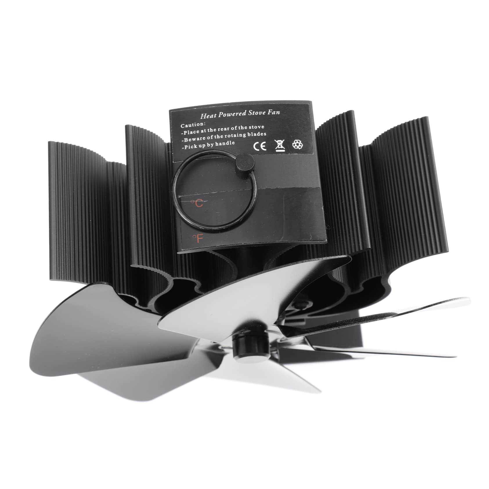 POPETPOP Ventilatore Termico per Stufa a Legna 6 Pale in Alluminio Nero