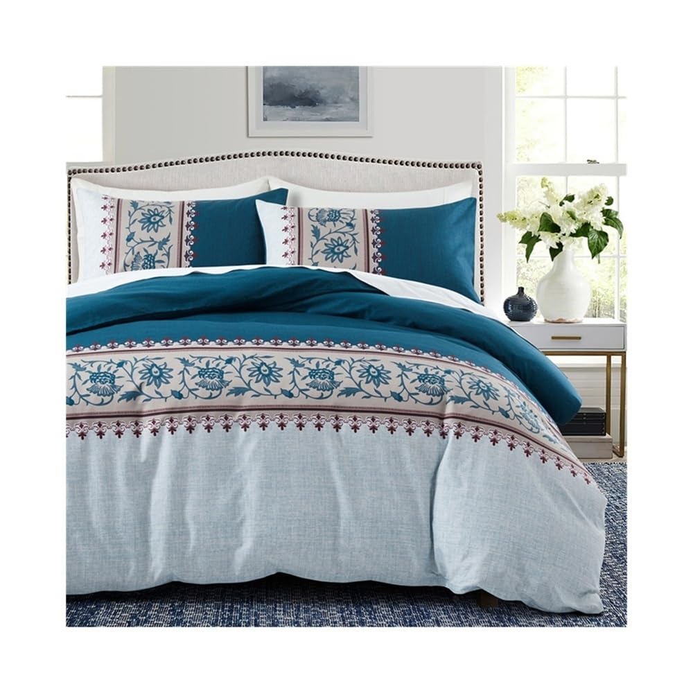 VHKJewE Luxury Boho Duvet Cover Set 2/3 Pieces Retro Reversible Soft Comforter with Zipper Ties Bedding Set(Blue,US Queen(229x229cm))