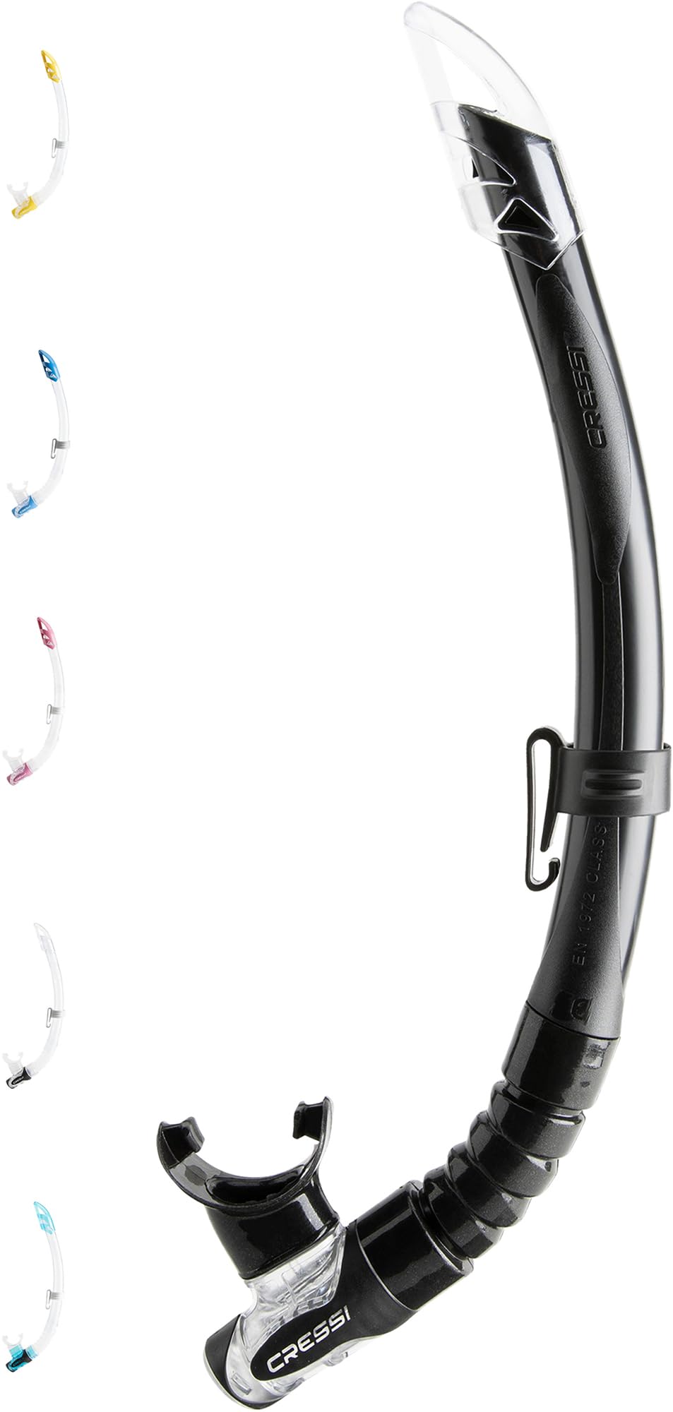 CRESSI since 1946 - Gamma Adult Snorkel for Men and Women with Splash Guard Silicone Mouthpiece Adjustable Clip Holder for Snorkelling Swimming Freediving and Sea Use