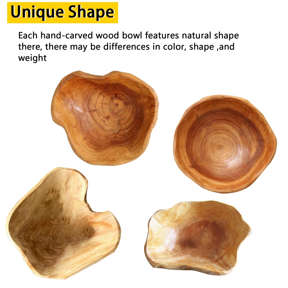 Insalatiera in legno, decorativa, in legno naturale, fatta a mano, irregolare per frutta, insalate, caramelle e snack (20-24 cm)
