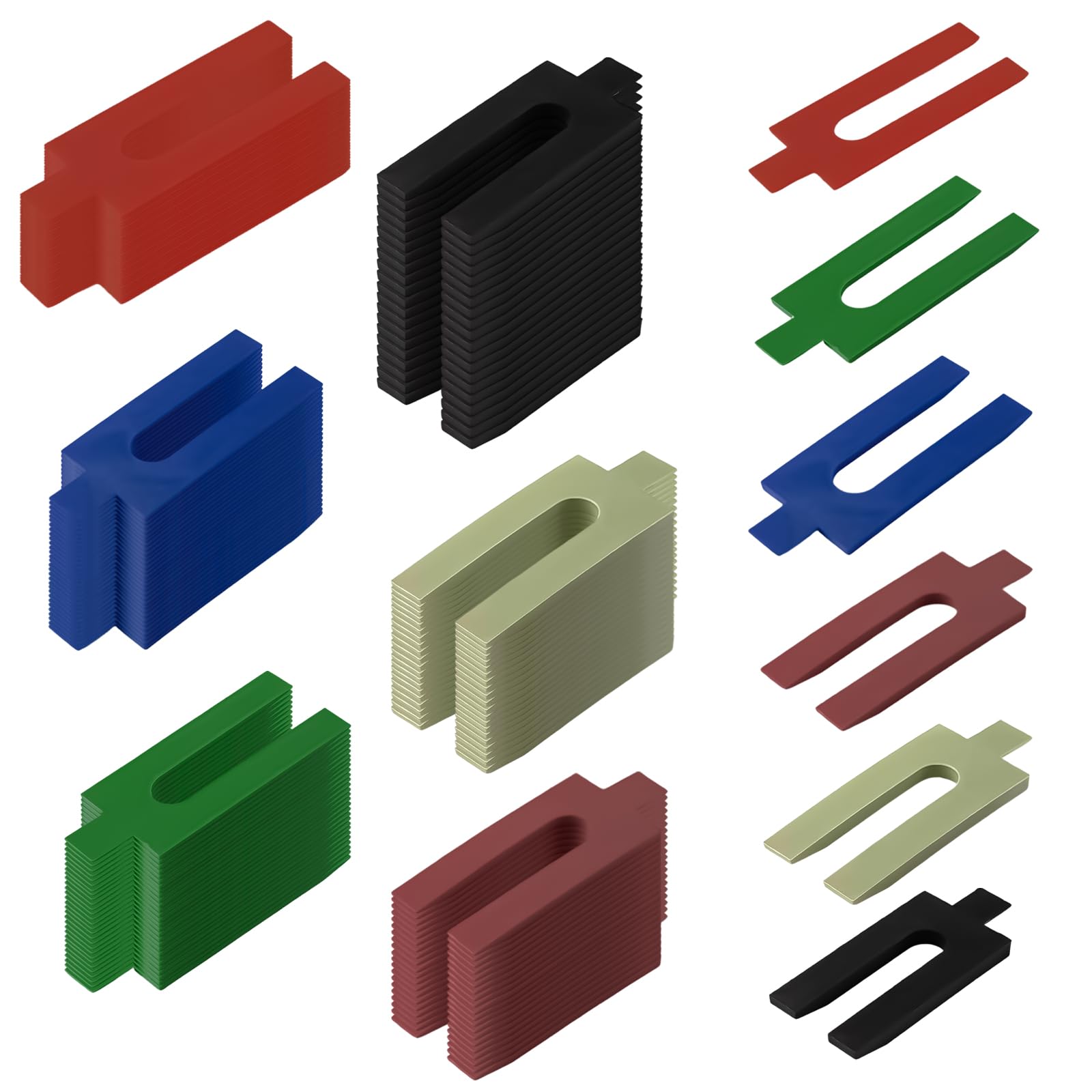 LWLWA 150 Piece Plastic Packers Set, 6 Sizes 1mm to 6mm Plastic Shims, 6 Colour Coded Polypropylene Shims for Window Frames, Battens Spacing Applications