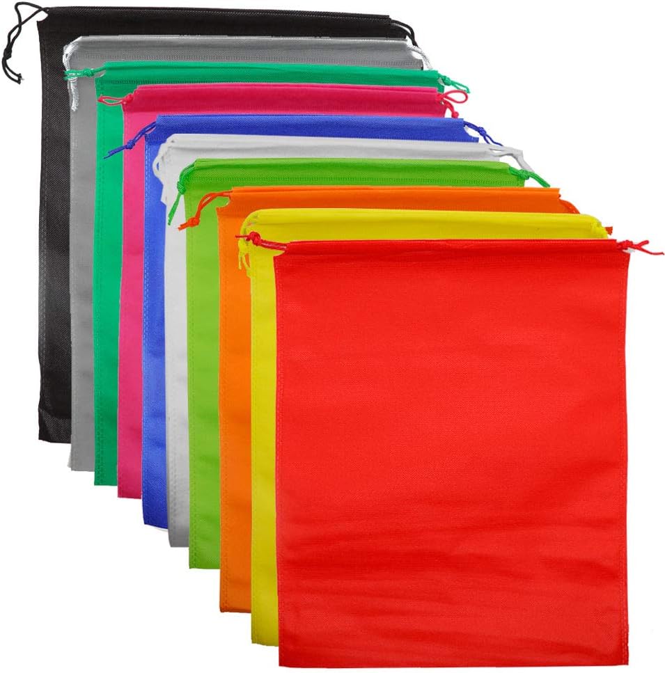 – Pack of 10 Travel Shoe Bags, Portable Travel Non-Woven Shoe Packing Organizers Tote Bags w/Drawstring for Men and Women, 39x30cm (Multicolour)