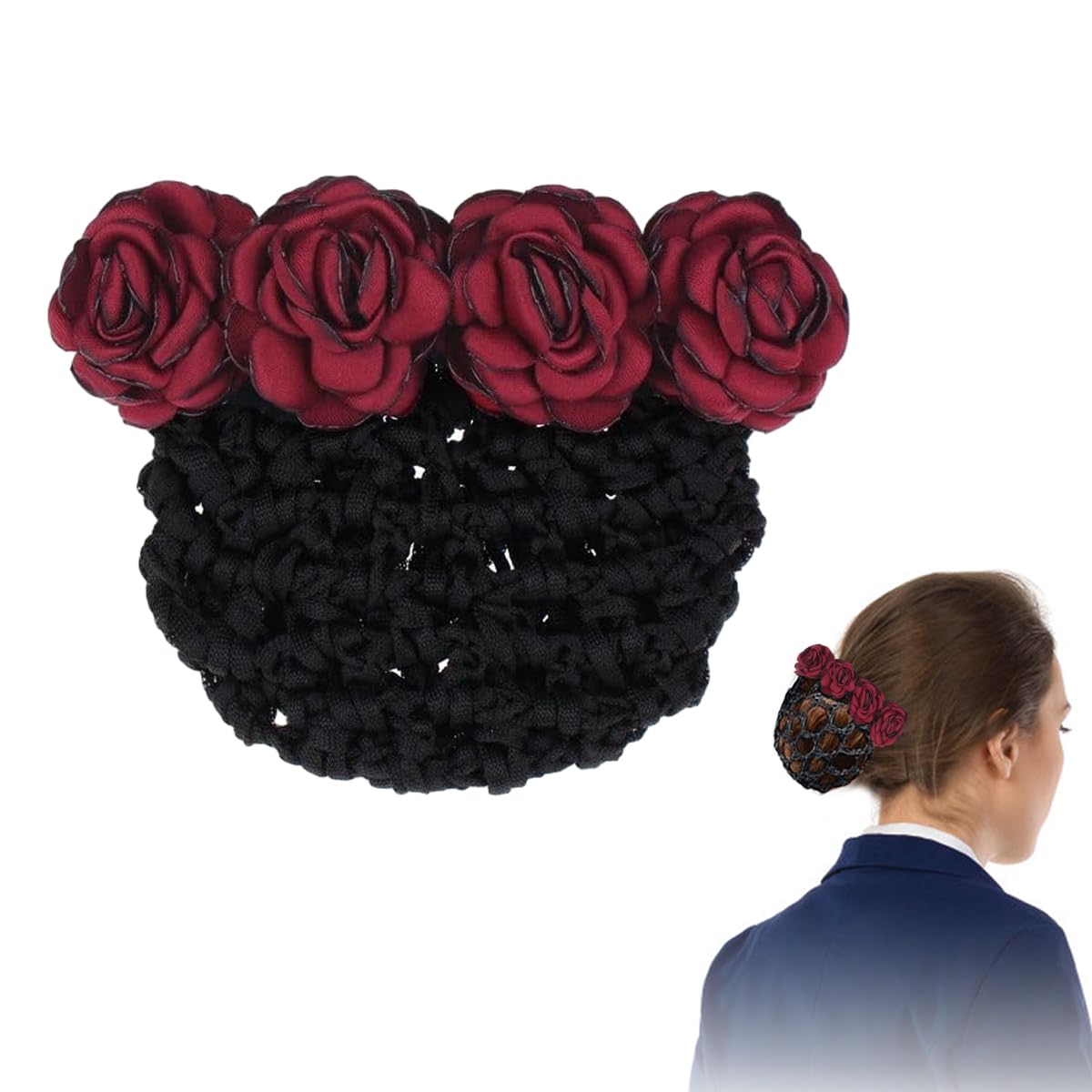 MAYCREATE® Women Hair Clip With Flower Hair Bun Net Women Hair Net Clip Hair Clip Hair Net Hairnet Bun Hair Net Bun for Work Daily Hair Bun for Dancer, Nurse, etc (Red)-image-47