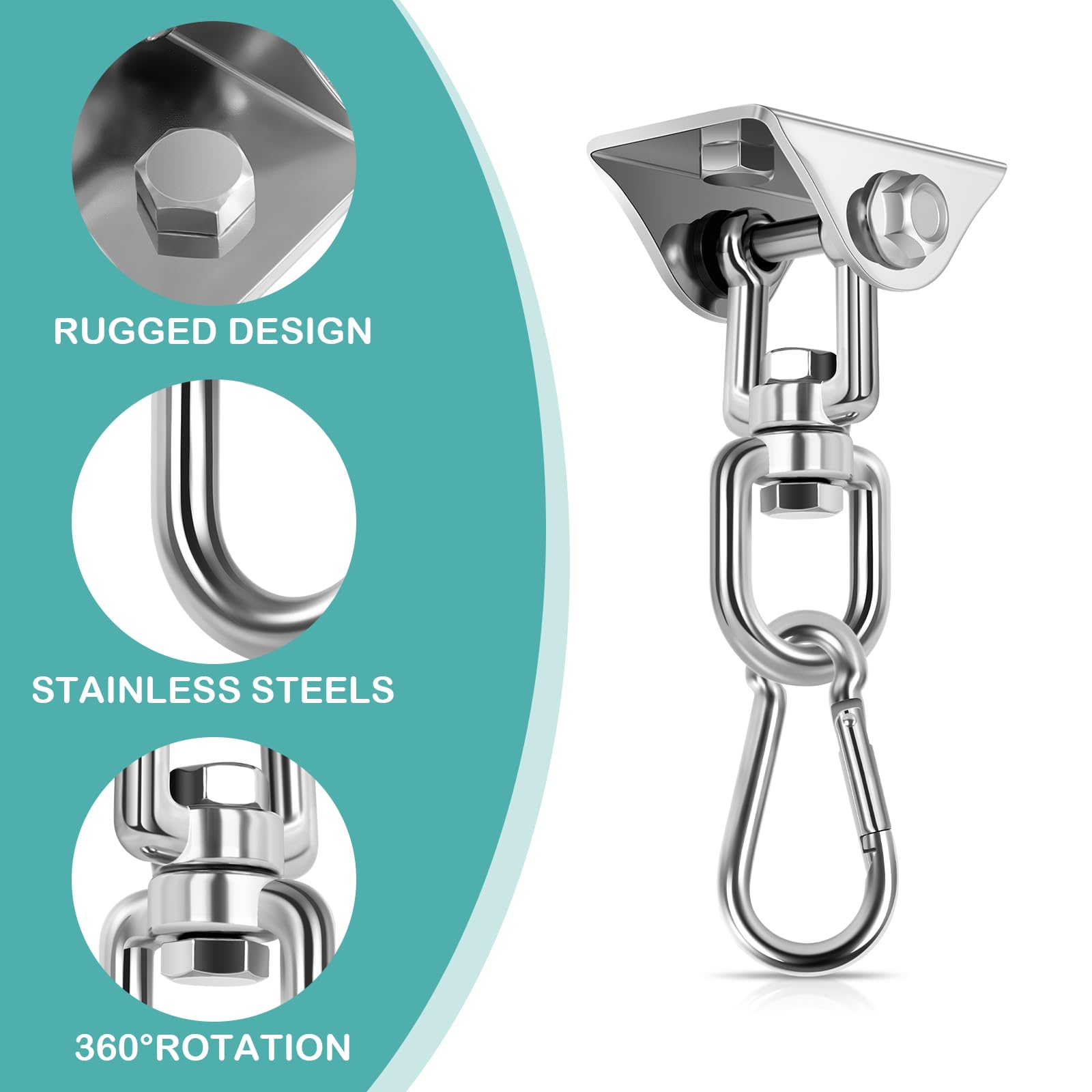 2 Pezzi Gancio Soffitto in Acciaio Inossidabile 450 kg capacità Portante 360° Rotazione, Ganci Altalena Cuscinetto con Fissaggio a Vite per Sacco da Boxe, Sedia Sospesa, Altalena, Amaca, Yoga