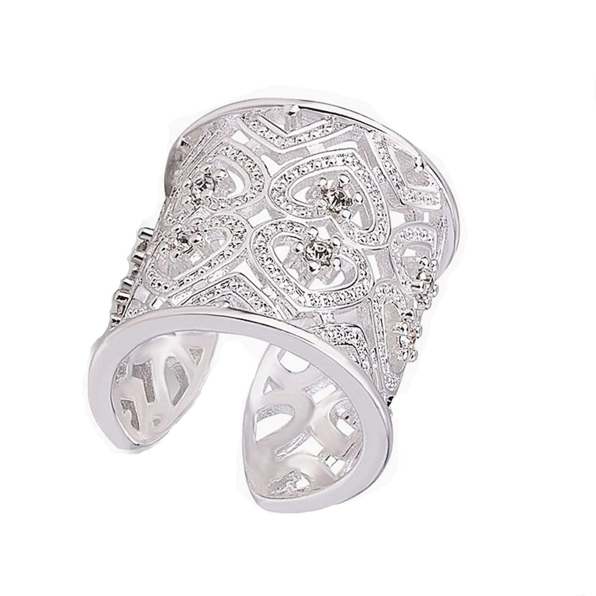 Europa Estilo 925 bañado en plata hueca oye blanco Zircon ajustable banda Ringe