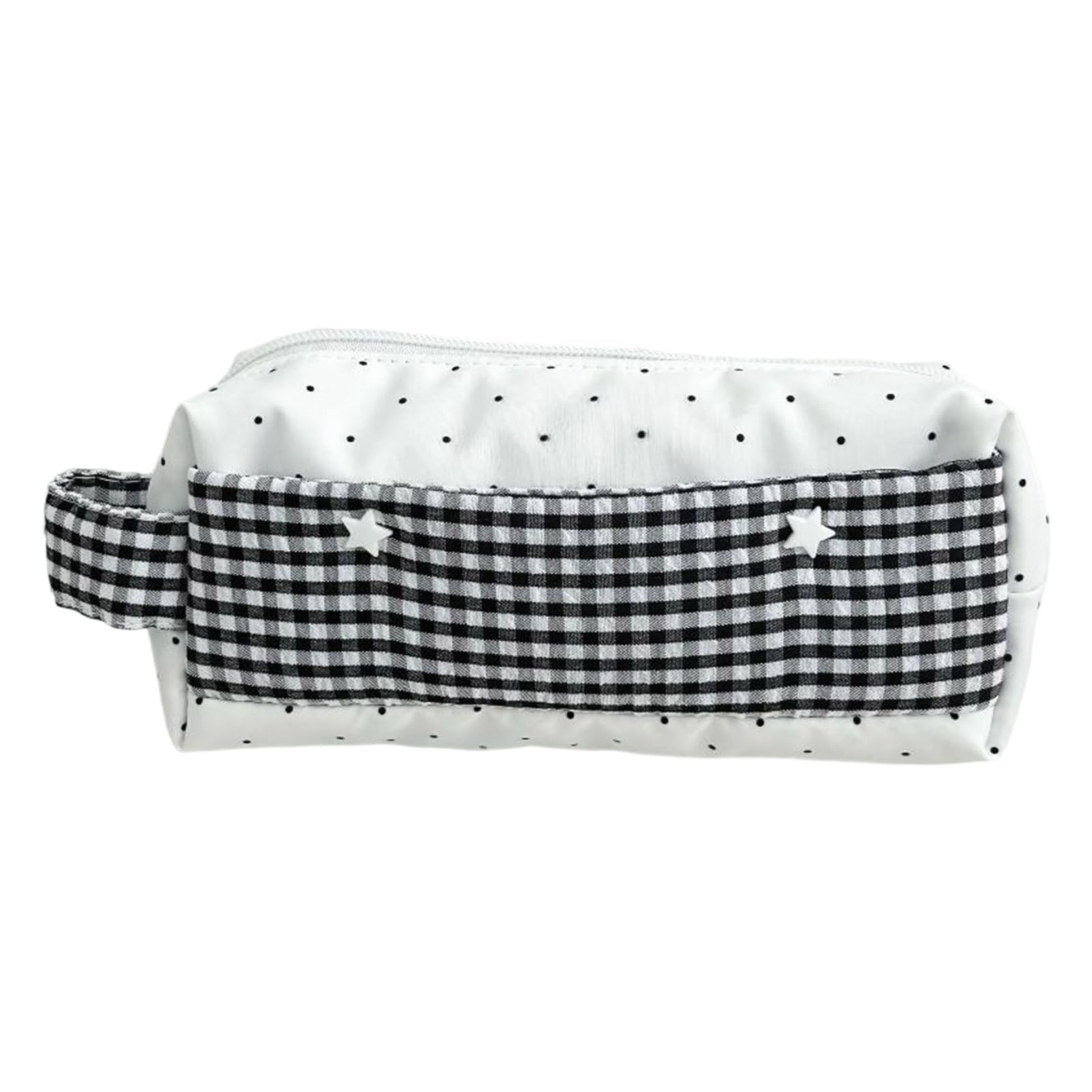 Y2K Polka Dot Pencil Case with Handle, Cute Stationery Organiser Pouch for Women & Girls, Portable Makeup Bag for School, Office or Travel