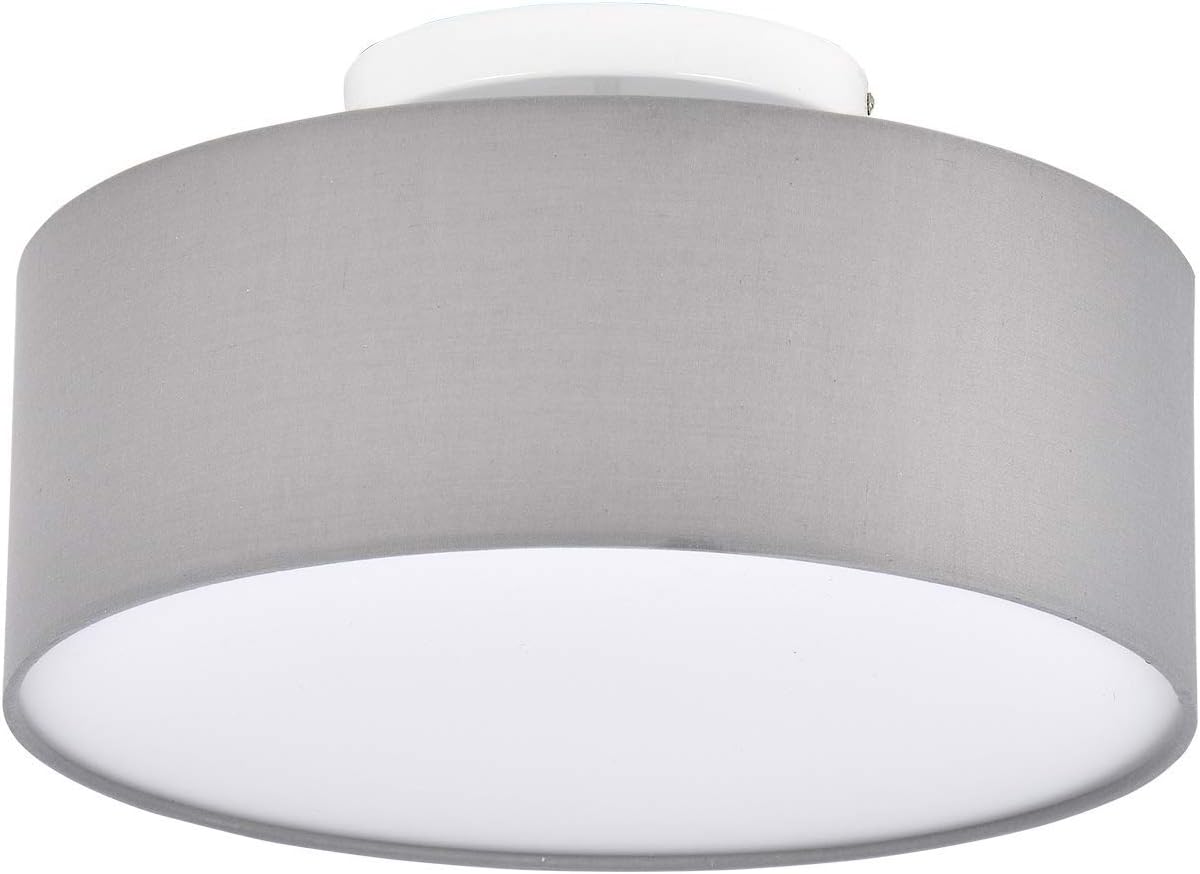 Ceiling Light, SPAKRSOR Modern Fabric Pendant Light Shade, Large Grey Drum Lampshade, Round Pendant Lamp, for Bedroom Living Room, Flush Chrome Matt, 3 Bulb, E27 [Energy Class A++]
