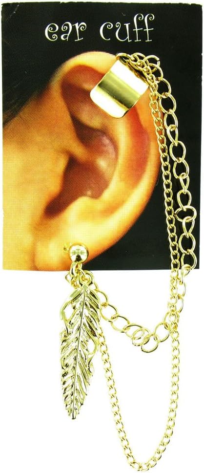 Gold Feather Ear Cuff with Chain